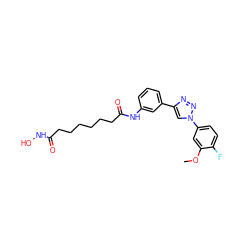 COc1cc(-n2cc(-c3cccc(NC(=O)CCCCCCC(=O)NO)c3)nn2)ccc1F ZINC000049048834