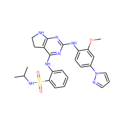 COc1cc(-n2cccn2)ccc1Nc1nc2c(c(Nc3ccccc3S(=O)(=O)NC(C)C)n1)CCN2 ZINC000221709455