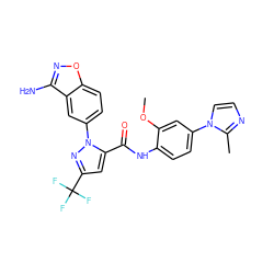 COc1cc(-n2ccnc2C)ccc1NC(=O)c1cc(C(F)(F)F)nn1-c1ccc2onc(N)c2c1 ZINC000000583440