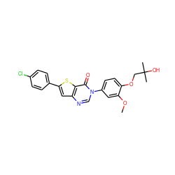 COc1cc(-n2cnc3cc(-c4ccc(Cl)cc4)sc3c2=O)ccc1OCC(C)(C)O ZINC000116449882