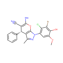 COc1cc(-n2nc(C)c3c2OC(N)=C(C#N)[C@H]3c2ccccc2)c(Cl)c(Br)c1O ZINC000001131052