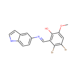 COc1cc(Br)c(Br)c(/C=N/c2ccc3[nH]ccc3c2)c1O ZINC000299822061