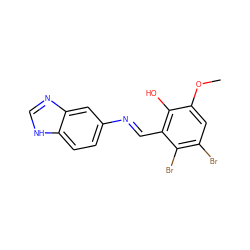 COc1cc(Br)c(Br)c(/C=N/c2ccc3[nH]cnc3c2)c1O ZINC000299822557