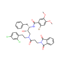 COc1cc(Br)c(C(=O)N[C@@H](Cc2ccccc2)[C@@H](O)CN(CCc2ccc(Cl)cc2Cl)C(=O)CCN2C(=O)c3ccccc3C2=O)cc1OC ZINC000095608680