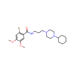 COc1cc(Br)c(C(=O)NCCCN2CCN(C3CCCCC3)CC2)cc1OC ZINC000072105091