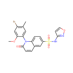 COc1cc(Br)c(C)cc1-n1c(=O)ccc2cc(S(=O)(=O)Nc3ccon3)ccc21 ZINC001772576040