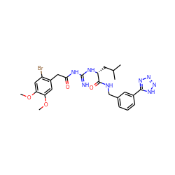 COc1cc(Br)c(CC(=O)NC(=N)N[C@H](CC(C)C)C(=O)NCc2cccc(-c3nnn[nH]3)c2)cc1OC ZINC000148677093