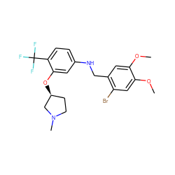 COc1cc(Br)c(CNc2ccc(C(F)(F)F)c(O[C@H]3CCN(C)C3)c2)cc1OC ZINC000095604491