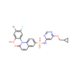 COc1cc(Br)c(F)cc1-n1c(=O)ccc2cc(S(=O)(=O)Nc3cc(OCC4CC4)ncn3)ccc21 ZINC001772648117