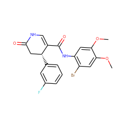 COc1cc(Br)c(NC(=O)C2=CNC(=O)C[C@H]2c2cccc(F)c2)cc1OC ZINC000142702523