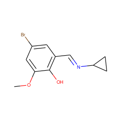 COc1cc(Br)cc(/C=N/C2CC2)c1O ZINC000169699738