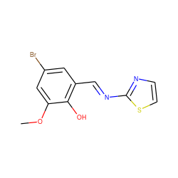 COc1cc(Br)cc(/C=N/c2nccs2)c1O ZINC000169699747