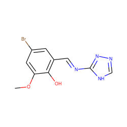 COc1cc(Br)cc(/C=N/c2nnc[nH]2)c1O ZINC000013130594