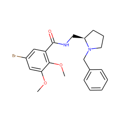 COc1cc(Br)cc(C(=O)NC[C@H]2CCCN2Cc2ccccc2)c1OC ZINC000013820621