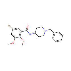 COc1cc(Br)cc(C(=O)NC2CCN(Cc3ccccc3)CC2)c1OC ZINC000013820634