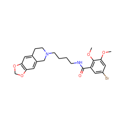 COc1cc(Br)cc(C(=O)NCCCCN2CCc3cc4c(cc3C2)OCO4)c1OC ZINC000028882520