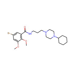 COc1cc(Br)cc(C(=O)NCCCN2CCN(C3CCCCC3)CC2)c1OC ZINC000072119607