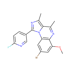 COc1cc(Br)cc2c1nc(C)c1c(C)nc(-c3ccc(F)nc3)n12 ZINC000220764689