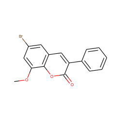 COc1cc(Br)cc2cc(-c3ccccc3)c(=O)oc12 ZINC000071332404