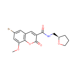 COc1cc(Br)cc2cc(C(=O)NC[C@H]3CCCO3)c(=O)oc12 ZINC000000644535