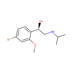 COc1cc(Br)ccc1[C@@H](O)CNC(C)C ZINC000169315629