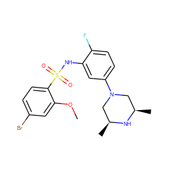 COc1cc(Br)ccc1S(=O)(=O)Nc1cc(N2C[C@H](C)N[C@H](C)C2)ccc1F ZINC000095598606