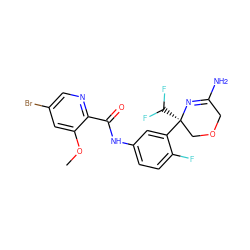 COc1cc(Br)cnc1C(=O)Nc1ccc(F)c([C@]2(C(F)F)COCC(N)=N2)c1 ZINC000113658813