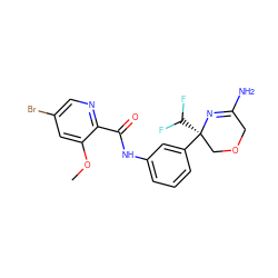 COc1cc(Br)cnc1C(=O)Nc1cccc([C@]2(C(F)F)COCC(N)=N2)c1 ZINC000113660181