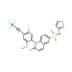 COc1cc(C#CC(F)(F)F)c(F)cc1-n1c(=O)ccc2cc(S(=O)(=O)Nc3ccon3)ccc21 ZINC001772640400