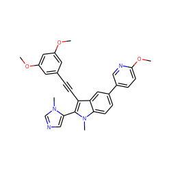 COc1cc(C#Cc2c(-c3cncn3C)n(C)c3ccc(-c4ccc(OC)nc4)cc23)cc(OC)c1 ZINC000036388647