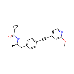 COc1cc(C#Cc2ccc(C[C@@H](C)NC(=O)C3CC3)cc2)ccn1 ZINC000169706176