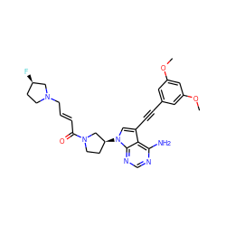 COc1cc(C#Cc2cn([C@H]3CCN(C(=O)/C=C/CN4CC[C@@H](F)C4)C3)c3ncnc(N)c23)cc(OC)c1 ZINC000222802542