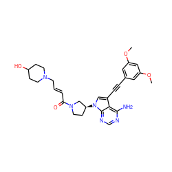 COc1cc(C#Cc2cn([C@H]3CCN(C(=O)/C=C/CN4CCC(O)CC4)C3)c3ncnc(N)c23)cc(OC)c1 ZINC000222823913