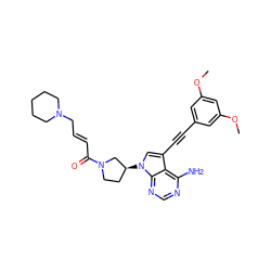 COc1cc(C#Cc2cn([C@H]3CCN(C(=O)/C=C/CN4CCCCC4)C3)c3ncnc(N)c23)cc(OC)c1 ZINC000222809833