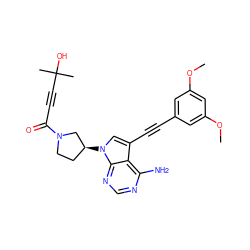 COc1cc(C#Cc2cn([C@H]3CCN(C(=O)C#CC(C)(C)O)C3)c3ncnc(N)c23)cc(OC)c1 ZINC000222809695