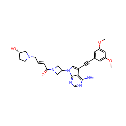 COc1cc(C#Cc2cn(C3CN(C(=O)/C=C/CN4CC[C@H](O)C4)C3)c3ncnc(N)c23)cc(OC)c1 ZINC000222797676