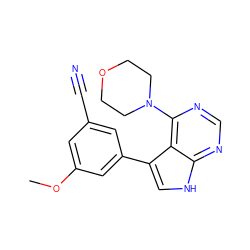 COc1cc(C#N)cc(-c2c[nH]c3ncnc(N4CCOCC4)c23)c1 ZINC000224873173