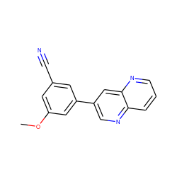 COc1cc(C#N)cc(-c2cnc3cccnc3c2)c1 ZINC000028826036