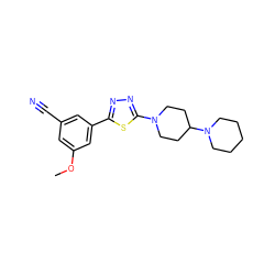 COc1cc(C#N)cc(-c2nnc(N3CCC(N4CCCCC4)CC3)s2)c1 ZINC000066251250