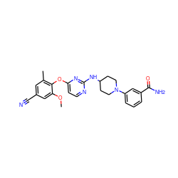 COc1cc(C#N)cc(C)c1Oc1ccnc(NC2CCN(c3cccc(C(N)=O)c3)CC2)n1 ZINC000064540579