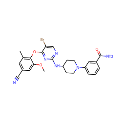 COc1cc(C#N)cc(C)c1Oc1nc(NC2CCN(c3cccc(C(N)=O)c3)CC2)ncc1Br ZINC000064541151