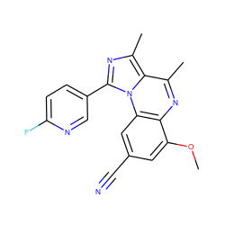 COc1cc(C#N)cc2c1nc(C)c1c(C)nc(-c3ccc(F)nc3)n12 ZINC000653795295