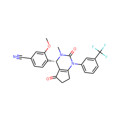 COc1cc(C#N)ccc1[C@H]1C2=C(CCC2=O)N(c2cccc(C(F)(F)F)c2)C(=O)N1C ZINC001772638082