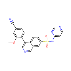COc1cc(C#N)ccc1-c1cncc2cc(S(=O)(=O)Nc3ccncn3)ccc12 ZINC000225059897