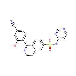 COc1cc(C#N)ccc1-c1nccc2cc(S(=O)(=O)Nc3ccncn3)ccc12 ZINC000225042628