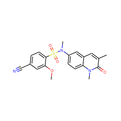 COc1cc(C#N)ccc1S(=O)(=O)N(C)c1ccc2c(c1)cc(C)c(=O)n2C ZINC001772576510