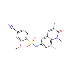 COc1cc(C#N)ccc1S(=O)(=O)Nc1cc(F)c2c(c1)cc(C)c(=O)n2C ZINC001772570308