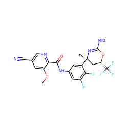 COc1cc(C#N)cnc1C(=O)Nc1cc(F)c(F)c([C@]2(C)C[C@@H](C(F)(F)F)OC(N)=N2)c1 ZINC000223548610