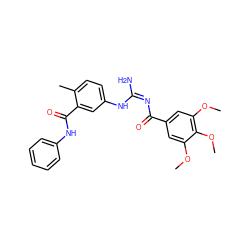 COc1cc(C(=O)/N=C(/N)Nc2ccc(C)c(C(=O)Nc3ccccc3)c2)cc(OC)c1OC ZINC000084652308