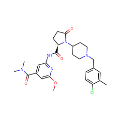 COc1cc(C(=O)N(C)C)cc(NC(=O)[C@H]2CCC(=O)N2C2CCN(Cc3ccc(Cl)c(C)c3)CC2)n1 ZINC000143326796